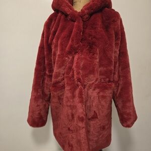 Luxurious Faux Fur Red Coat